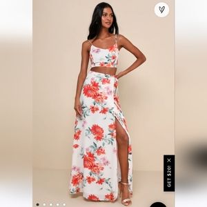 Bloom With a View White Floral Print Two-Piece Maxi Dress | XS